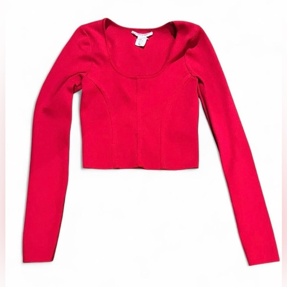 Happily Grey Red Long-Sleeve Scoop Neck Crop Top